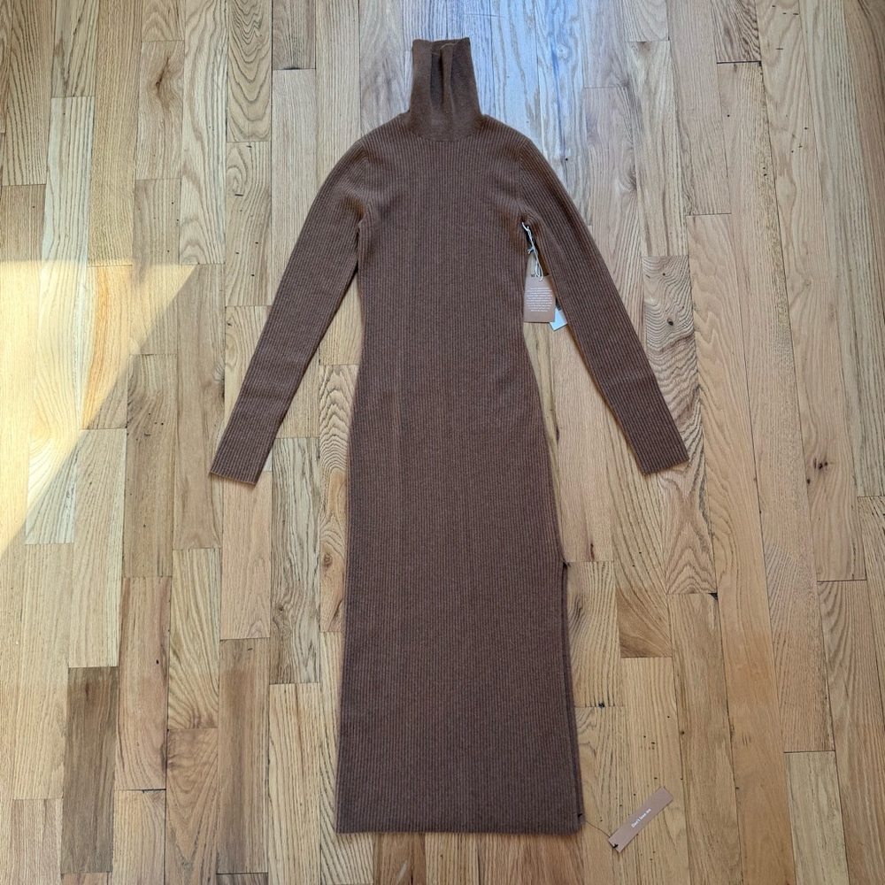 Reformation Robin Cashmere Sweater Dress in Camel